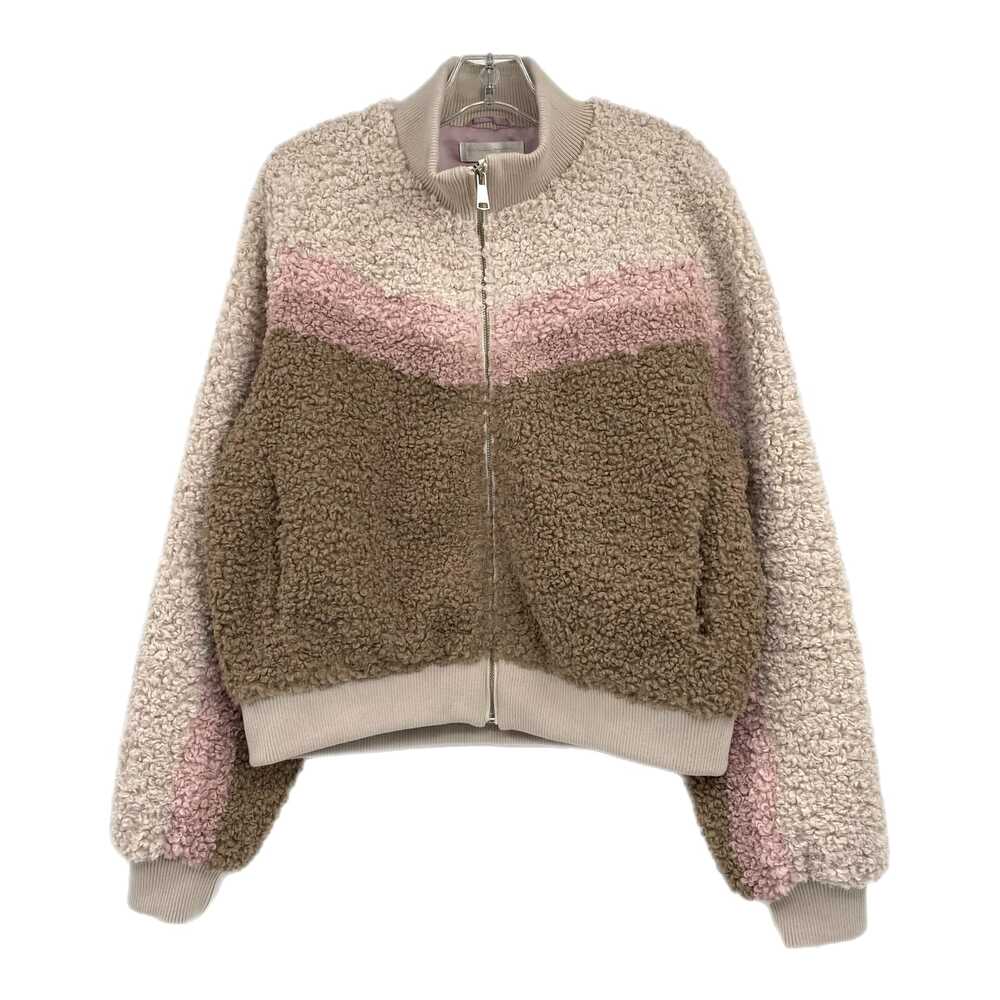 Spiritual Gangster Brown Pink Striped Sherpa Bomber Jacket | Size L